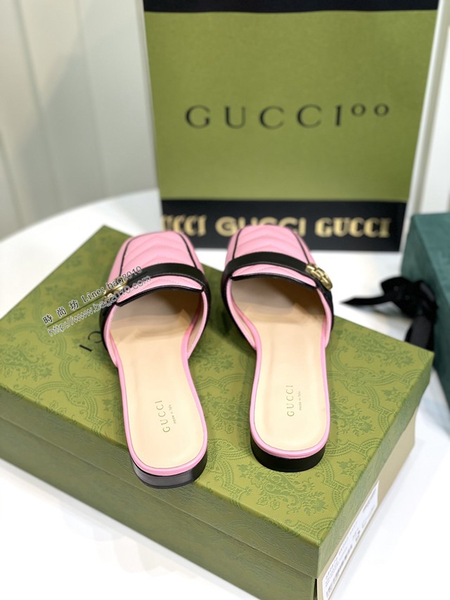 gucci羊皮半拖鞋 古馳22新款Gucci經典平底拖 dx3290